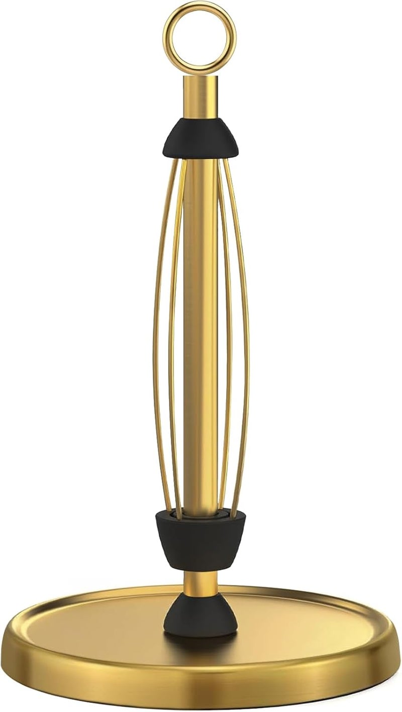 HZE Gold Paper Towel Holder Countertop, Gold Kitchen Accessories Decor, One-Handed Tear, Stainless Steel, Weighted Base, Ring Paper Towel Holder Stand with Ratchet System for Kitchen Farmhouse Essentials - Image 1